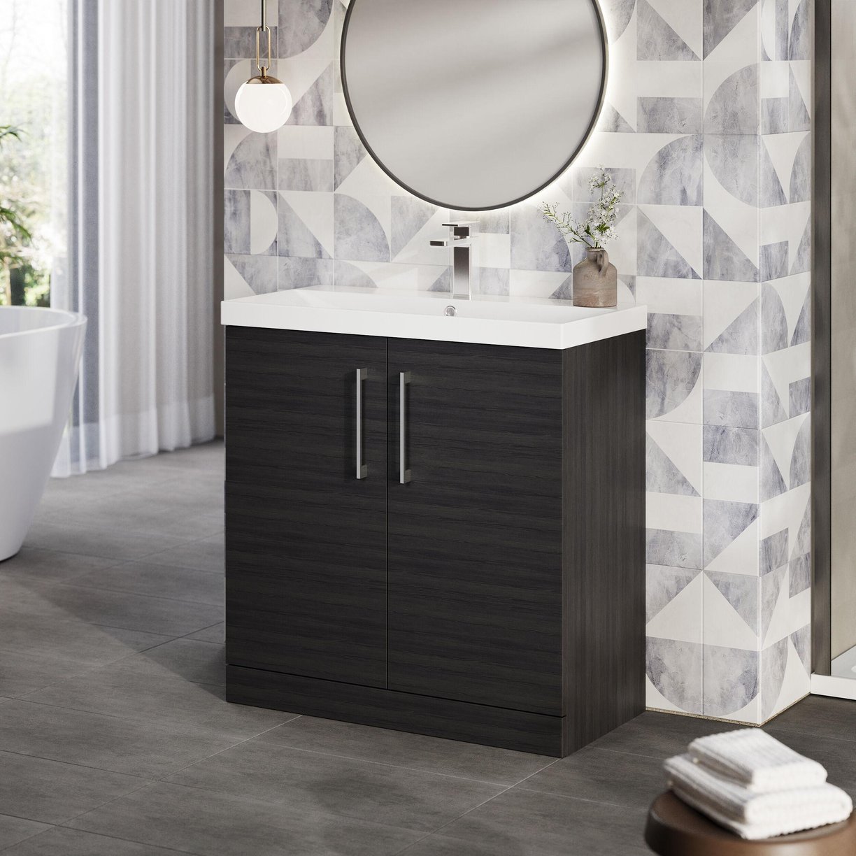 800mm FS 2-Door Vanity & Basin 3 - Charcoal Black