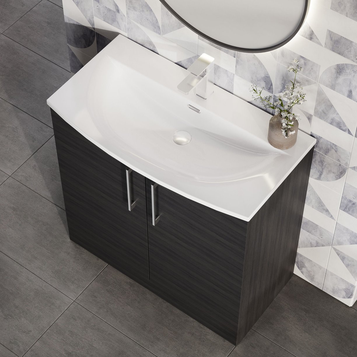 800mm FS 2-Door Vanity & Basin 4 - Charcoal Black