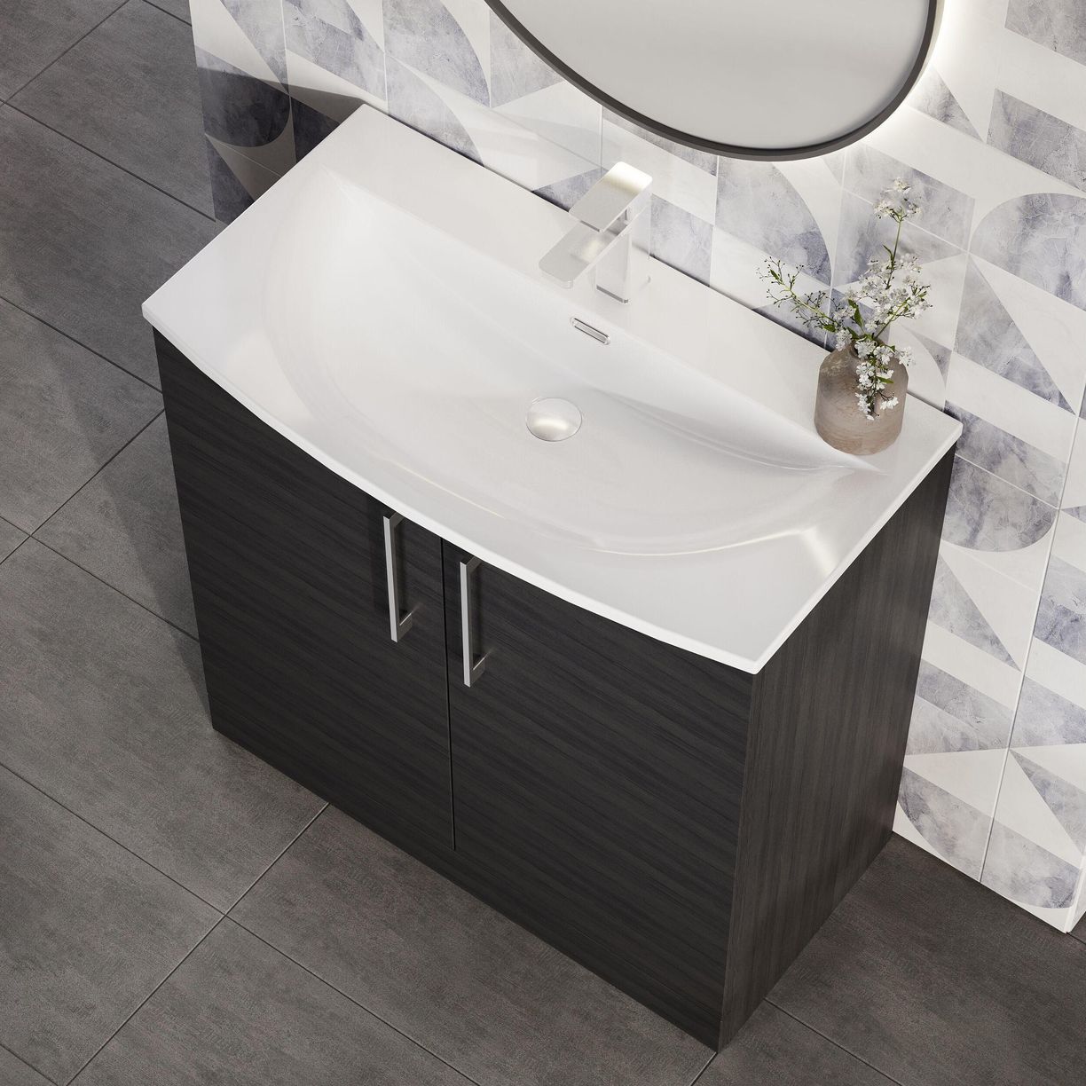 800mm FS 2-Door Vanity & Basin 4 - Charcoal Black