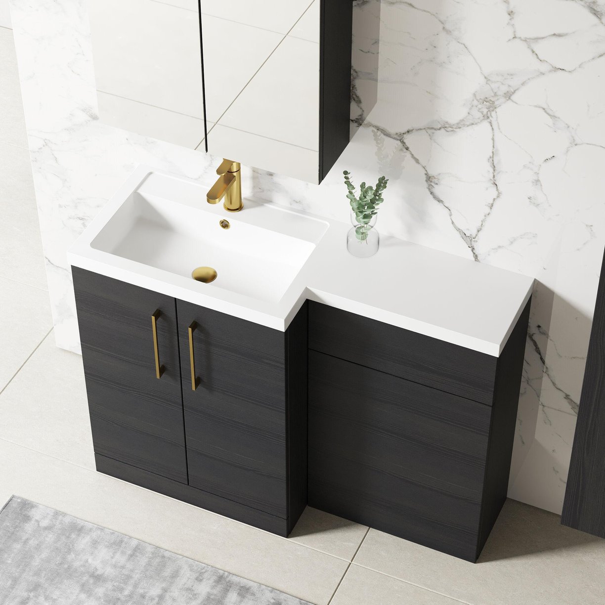 1100 390mm Combination Unit LH - Black Woodgrain