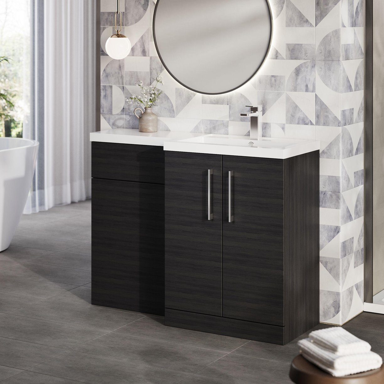 1100 390mm Combination Unit RH - Black Woodgrain