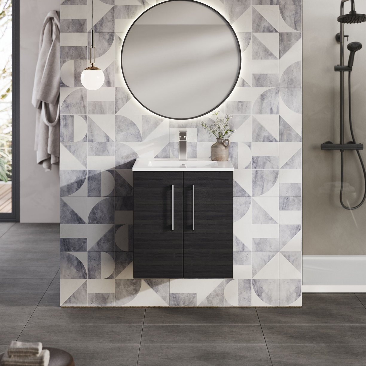 500mm WH 2-Door Vanity & Basin 2 - Charcoal Black