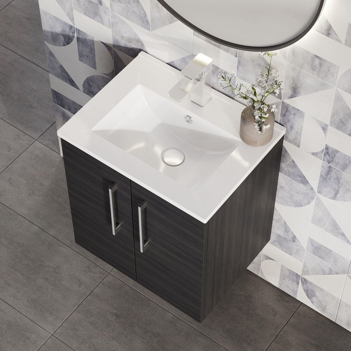 500mm WH 2-Door Vanity & Basin 2 - Charcoal Black