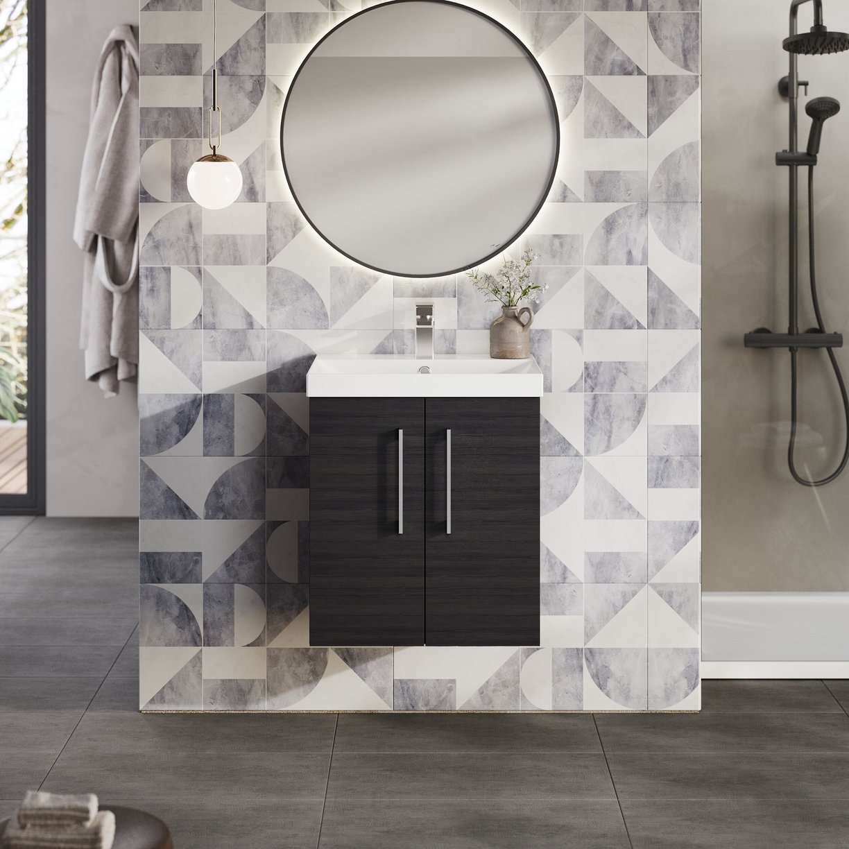 500mm WH 2-Door Vanity & Basin 3 - Charcoal Black