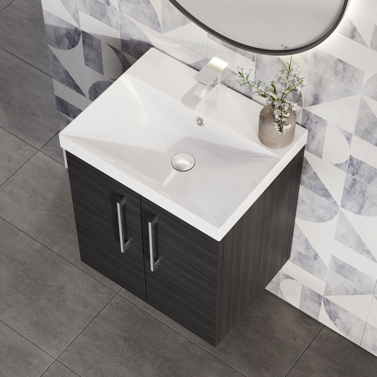 500mm WH 2-Door Vanity & Basin 3 - Charcoal Black