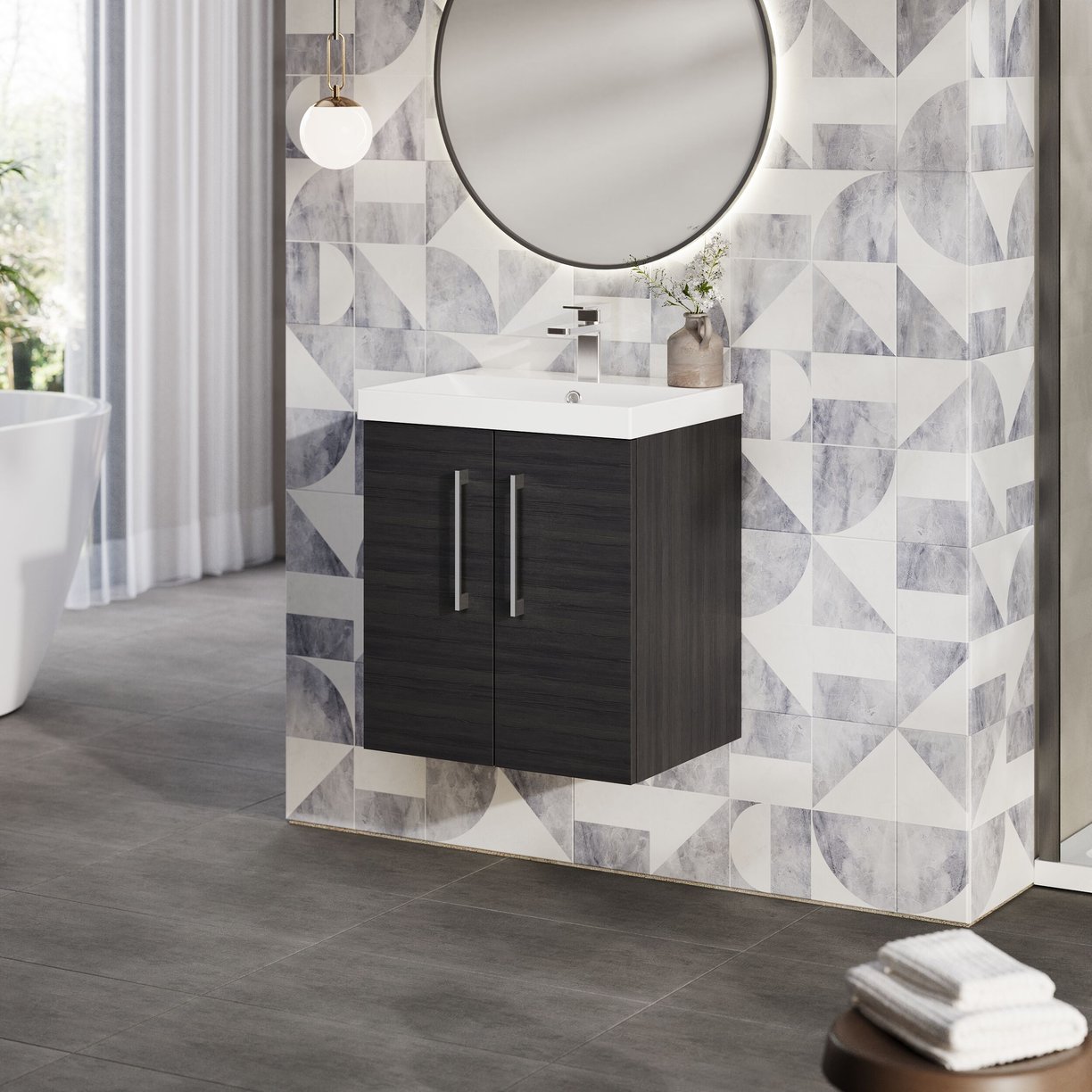 500mm WH 2-Door Vanity & Basin 3 - Charcoal Black