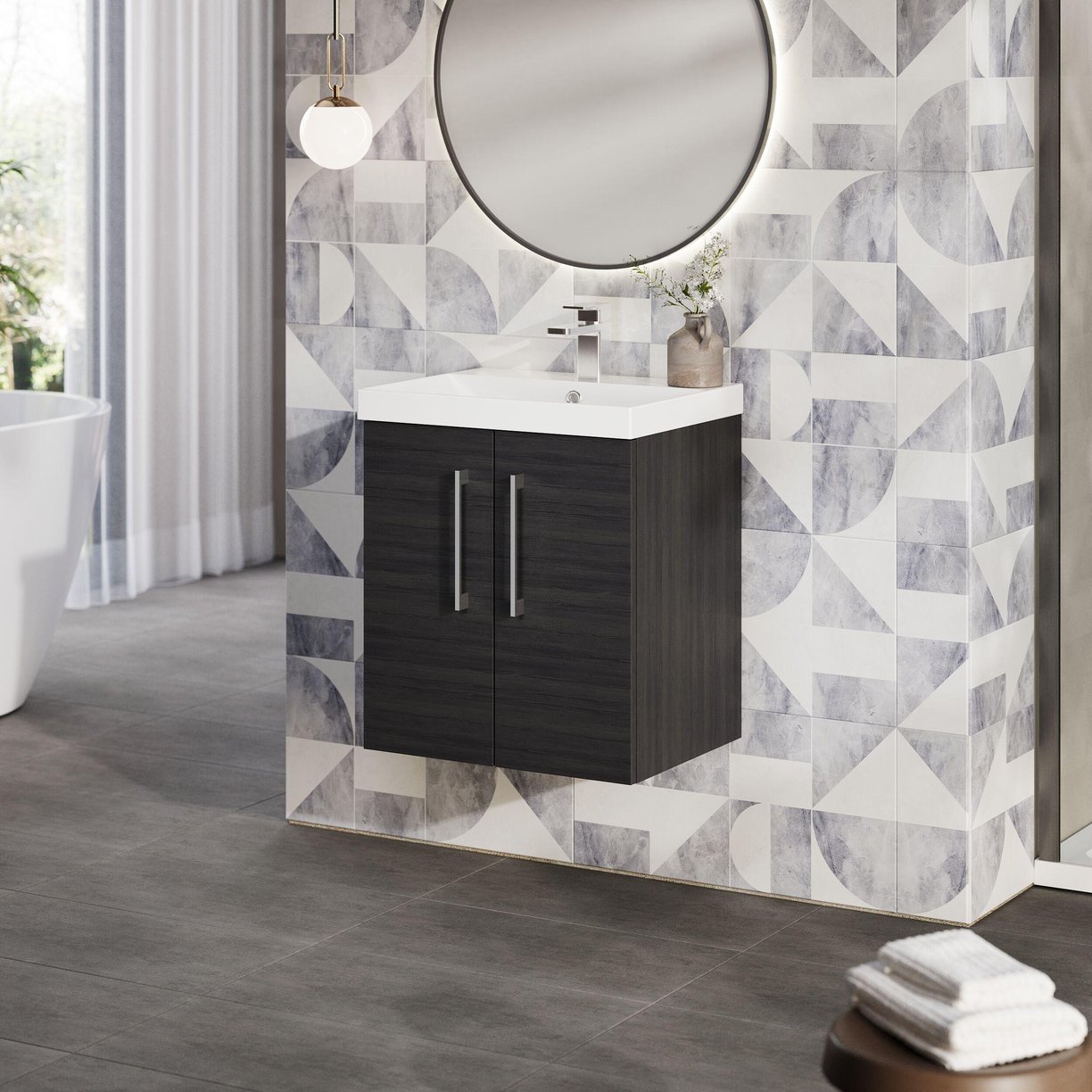 500mm WH 2-Door Vanity & Basin 3 - Charcoal Black