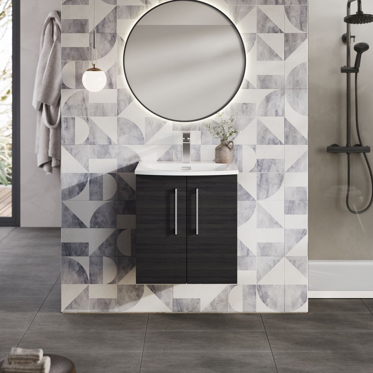 500mm WH 2-Door Vanity & Basin 4 - Charcoal Black