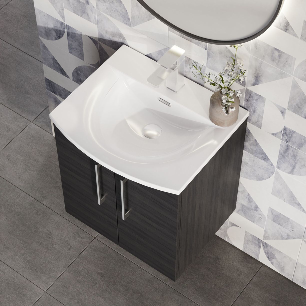 500mm WH 2-Door Vanity & Basin 4 - Charcoal Black