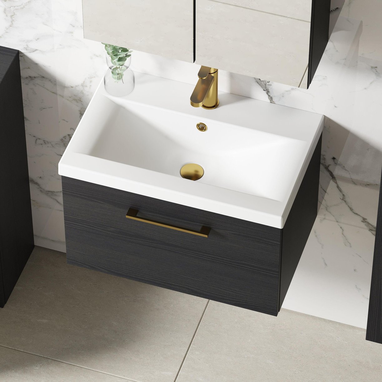 600mm WH 1-Drawer Vanity & Basin 1 - Charcoal Black