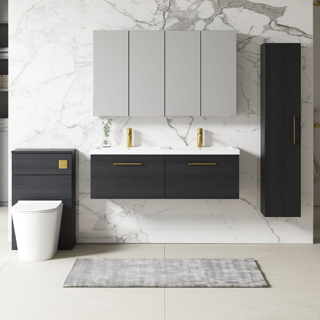 1200mm WH 2-Drawer Vanity & Double Basin - Charcoal Black