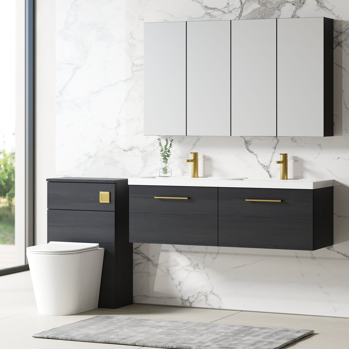 1200mm WH 2-Drawer Vanity & Double Basin - Charcoal Black