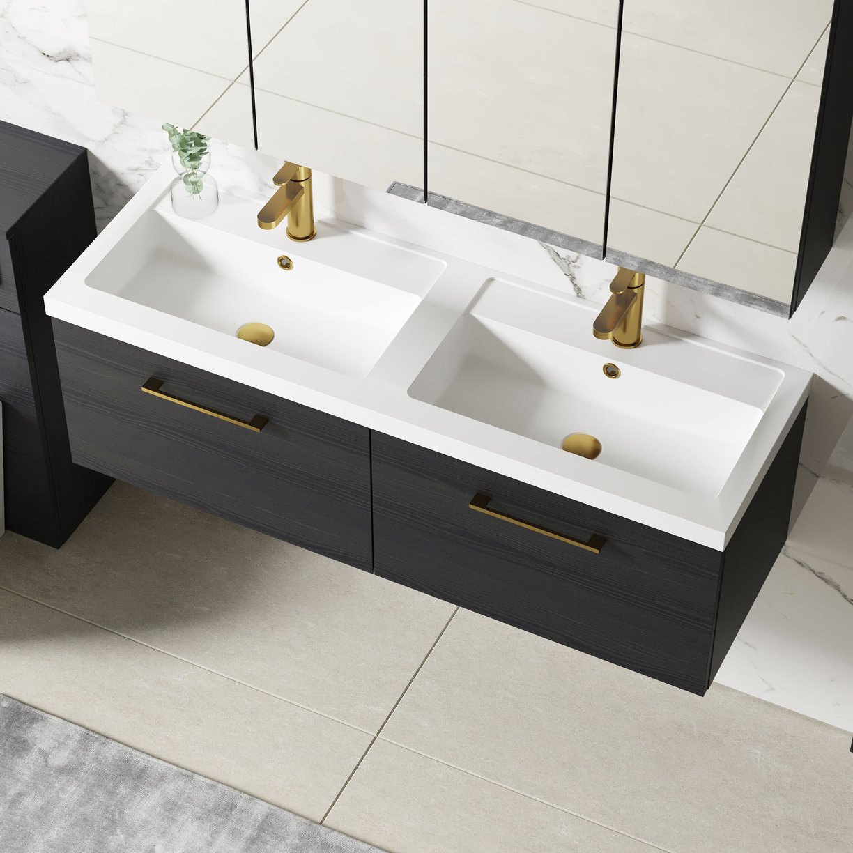 1200mm WH 2-Drawer Vanity & Double Basin - Charcoal Black