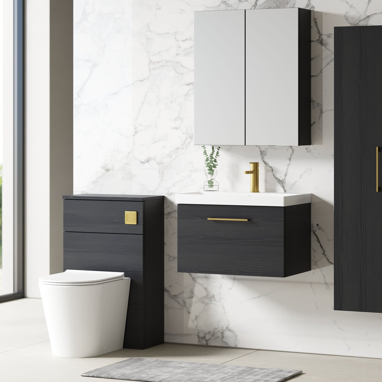 600mm WH 1-Drawer Vanity & Basin 3 - Charcoal Black