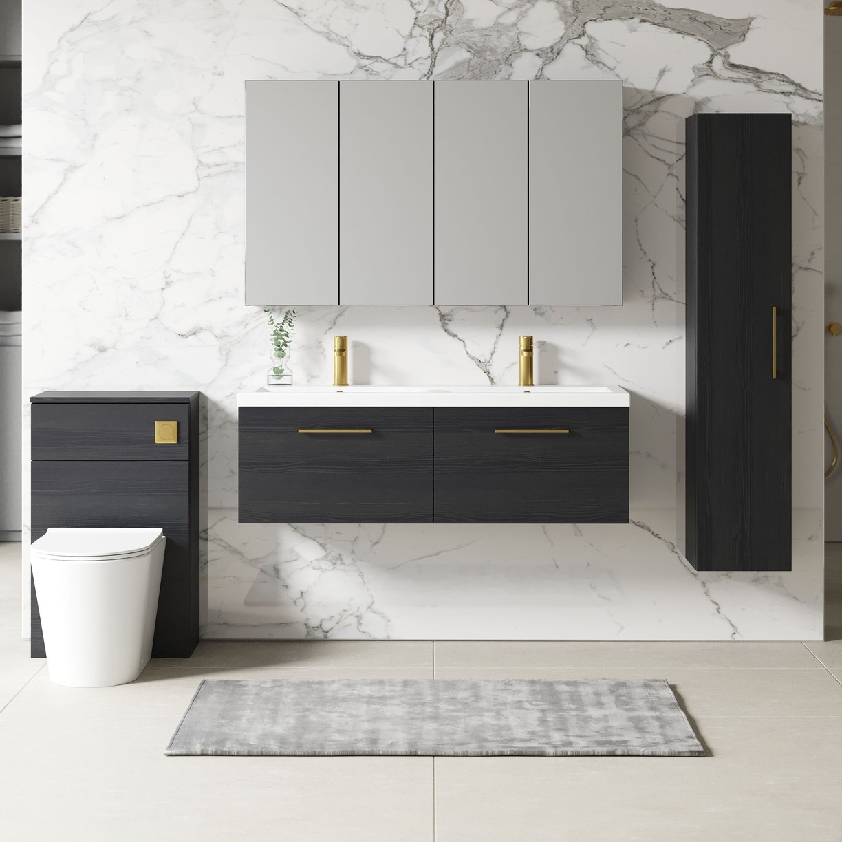 1200mm WH 2-Drawer Vanity & Double Basin - Charcoal Black