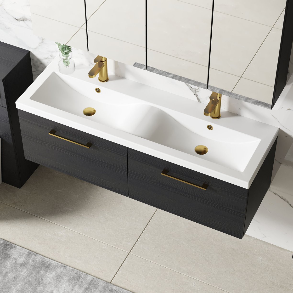 1200mm WH 2-Drawer Vanity & Double Basin - Charcoal Black
