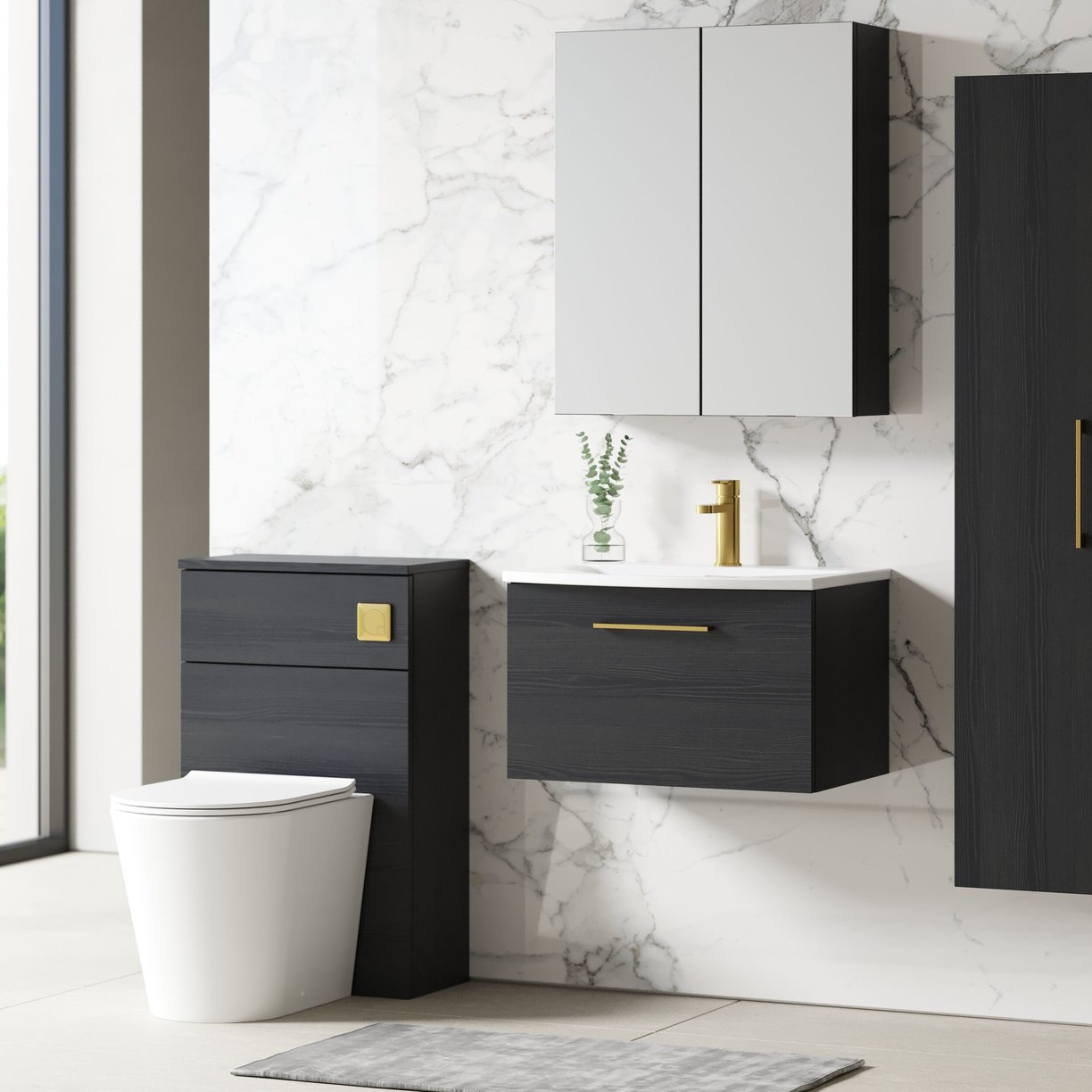 600mm WH 1-Drawer Vanity & Basin 4 - Charcoal Black