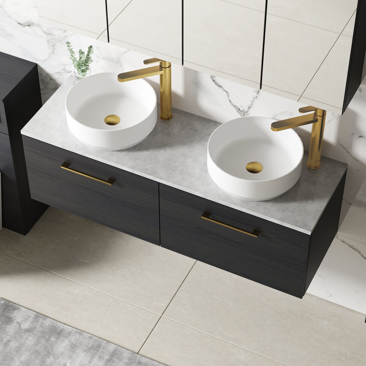 1200mm Wh 2-Drawer Vanity & Laminate Top - Black Woodgrain