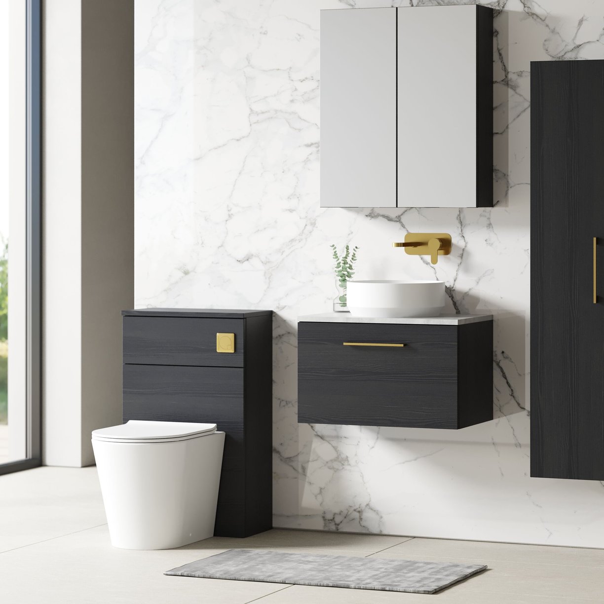 600mm WH 1-Drawer Vanity & Laminate Top - Charcoal Black