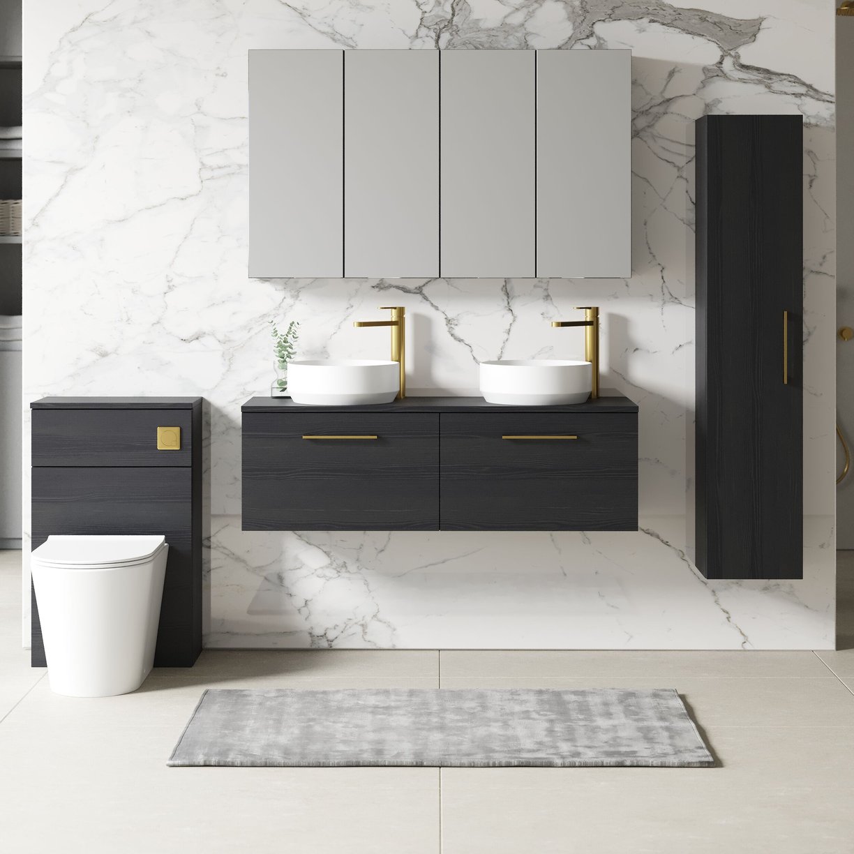 1200mm WH 2-Drawer Vanity & Worktop - Charcoal Black