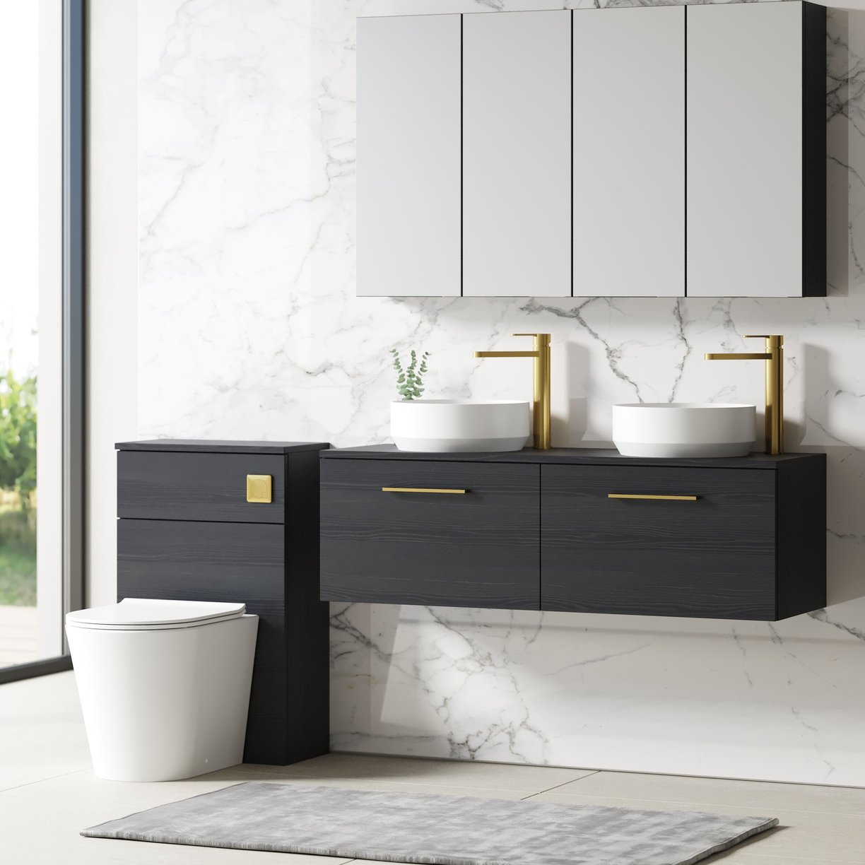 1200mm WH 2-Drawer Vanity & Worktop - Charcoal Black
