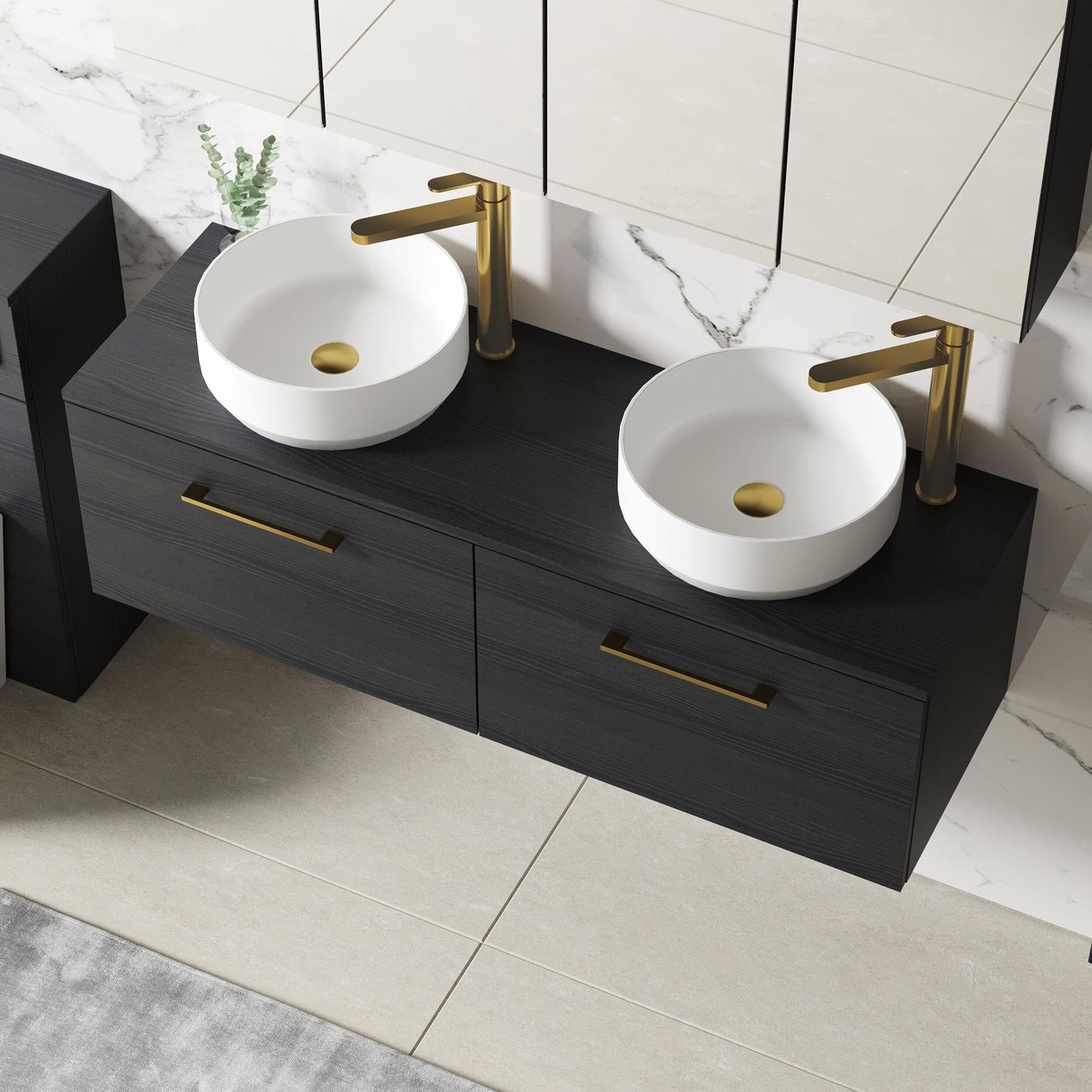 1200mm WH 2-Drawer Vanity & Worktop - Charcoal Black