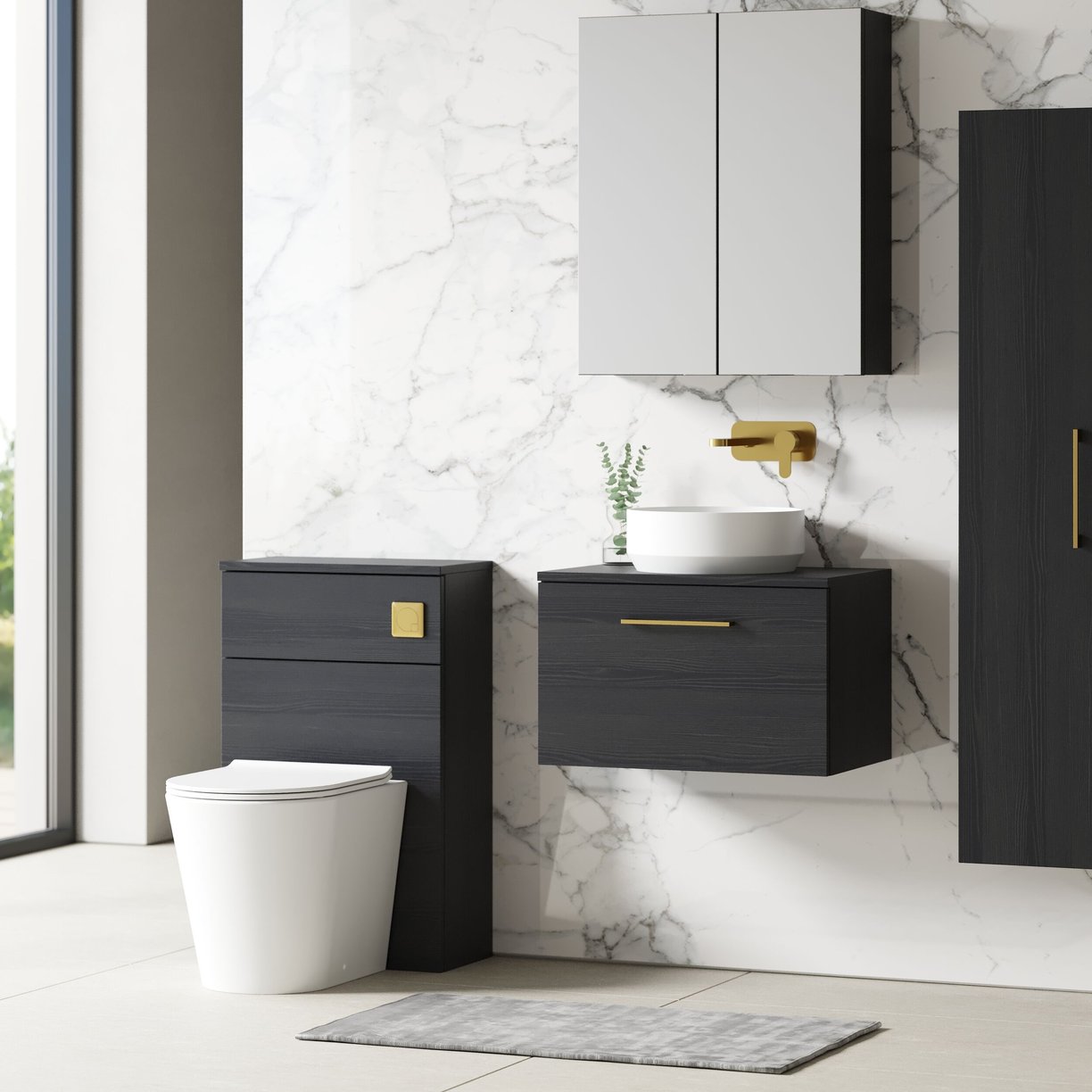 600mm WH 1-Drawer Vanity & Worktop - Charcoal Black