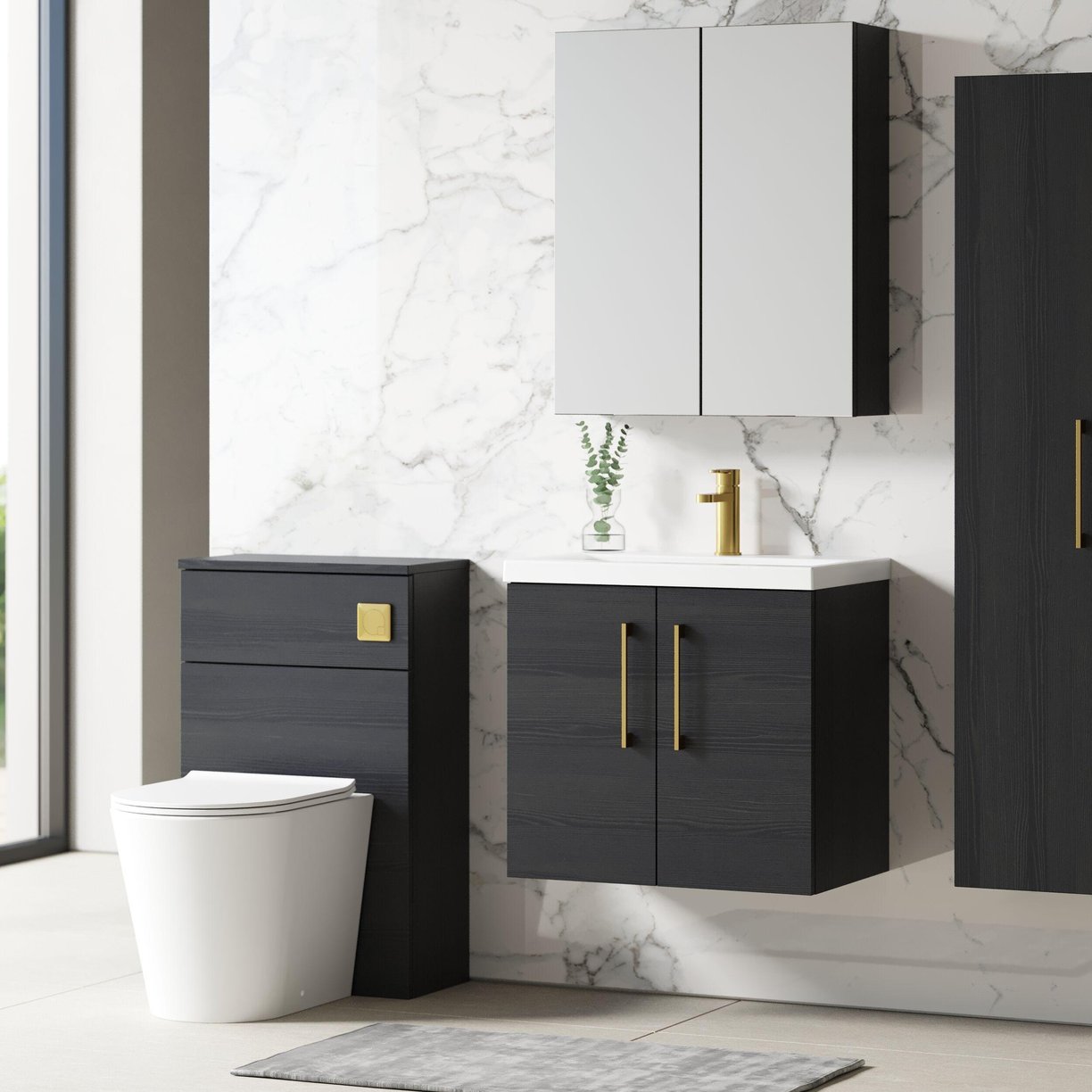 600mm WH 2-Door Vanity & Basin 1 - Charcoal Black