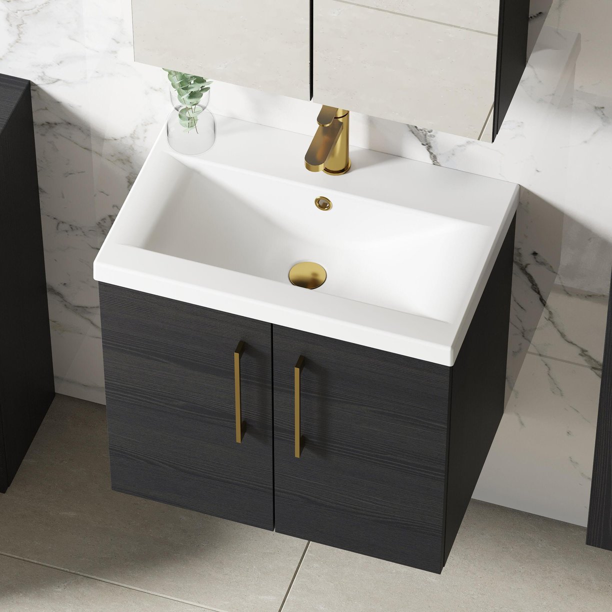 600mm WH 2-Door Vanity & Basin 1 - Charcoal Black