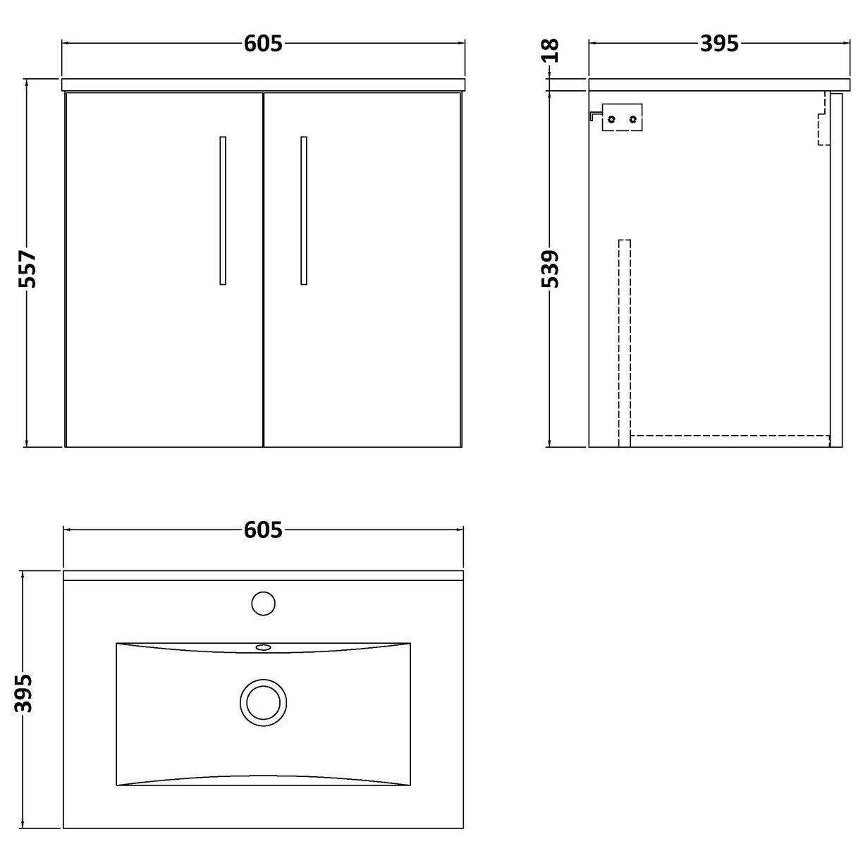 600 WH 2-Door Vanity & Basin 2