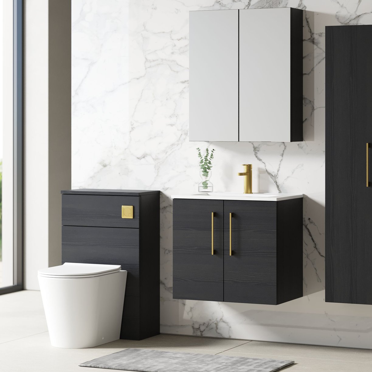 600mm WH 2-Door Vanity & Basin 2 - Charcoal Black