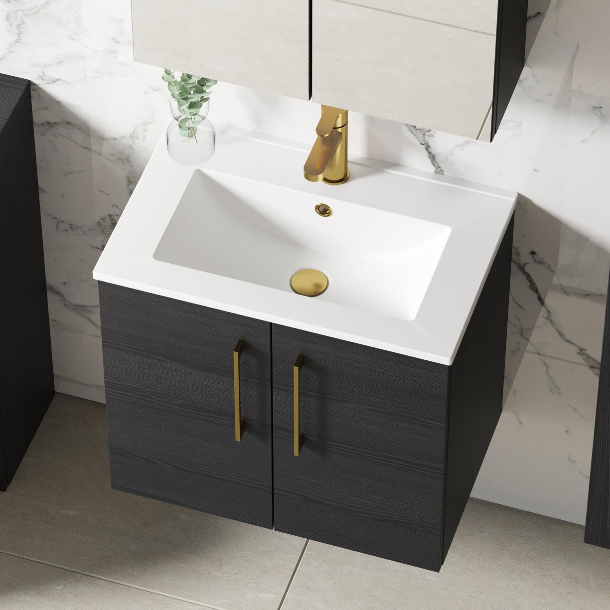 600mm WH 2-Door Vanity & Basin 2 - Charcoal Black