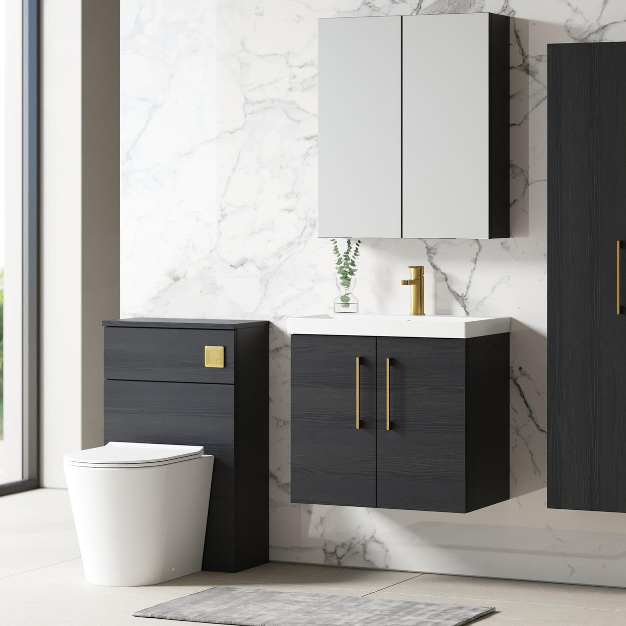 600mm WH 2-Door Vanity & Basin 3 - Charcoal Black