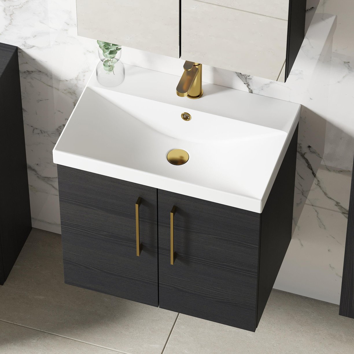 600mm WH 2-Door Vanity & Basin 3 - Charcoal Black