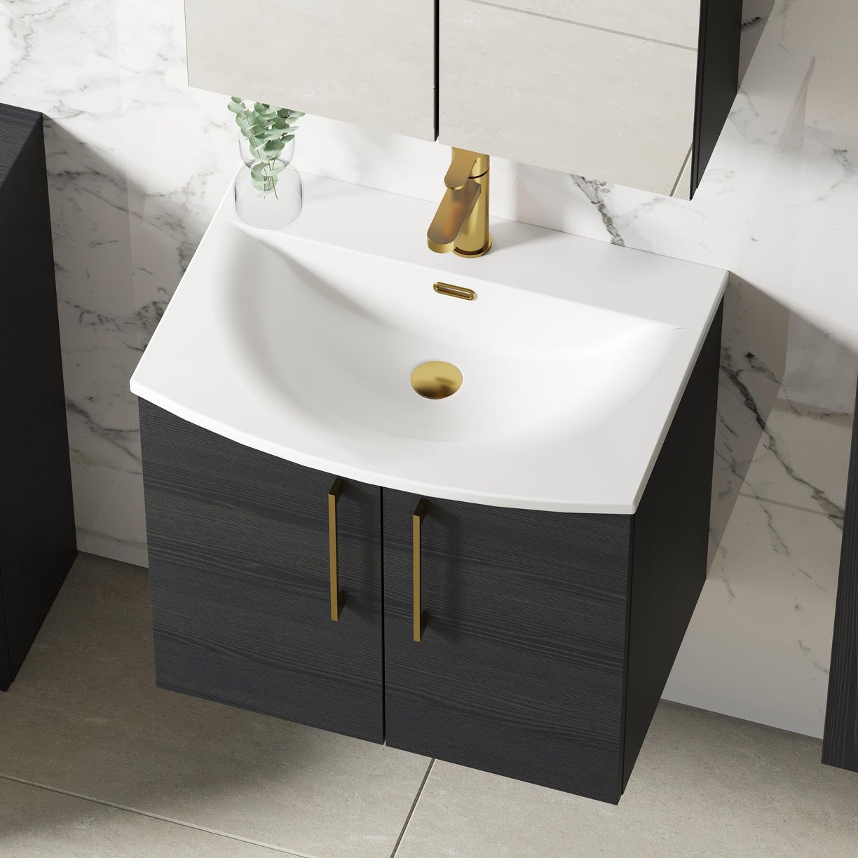 600mm WH 2-Door Vanity & Basin 4 - Charcoal Black