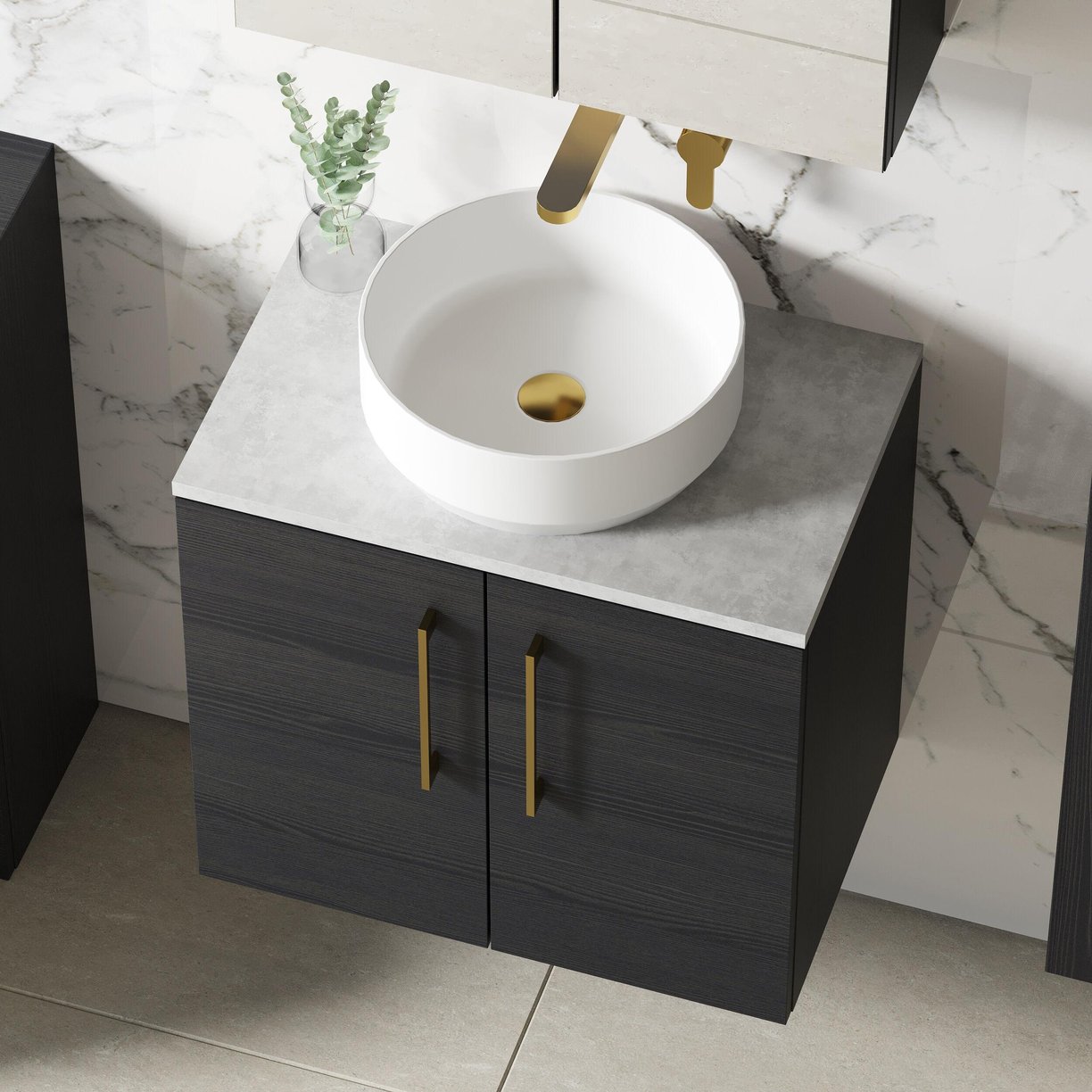 600mm WH 2-Door Vanity & Laminate Top - Charcoal Black