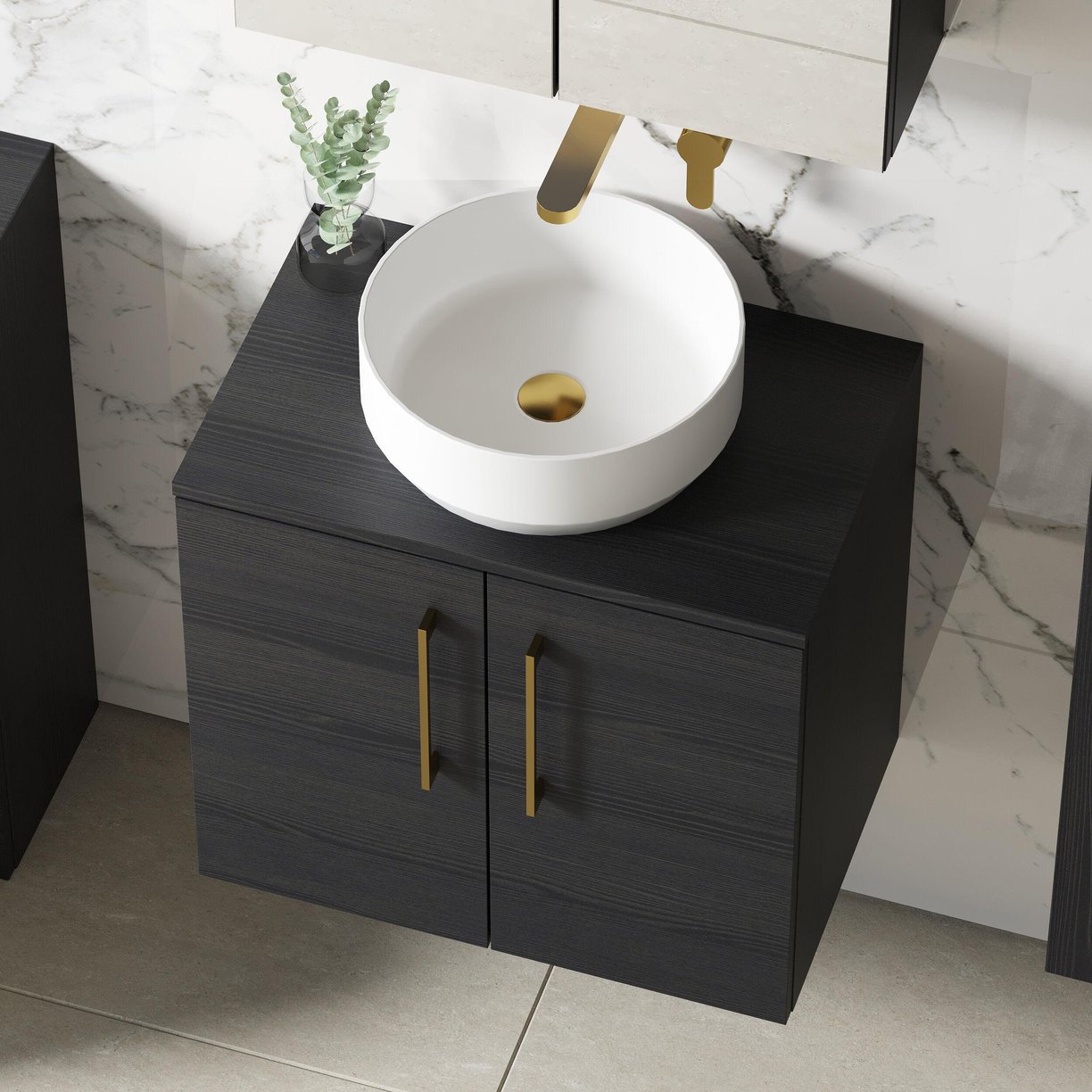 600mm WH 2-Door Vanity & Worktop - Charcoal Black