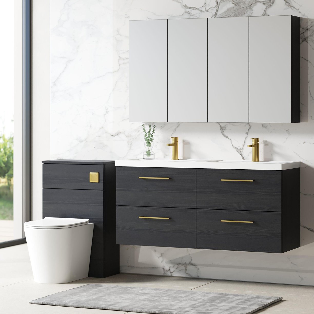 1200mm WH 4-Drawer Vanity & Double Basin - Charcoal Black