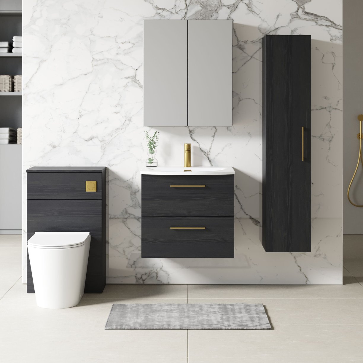 600mm WH 2-Drawer Vanity & Basin 4 - Charcoal Black