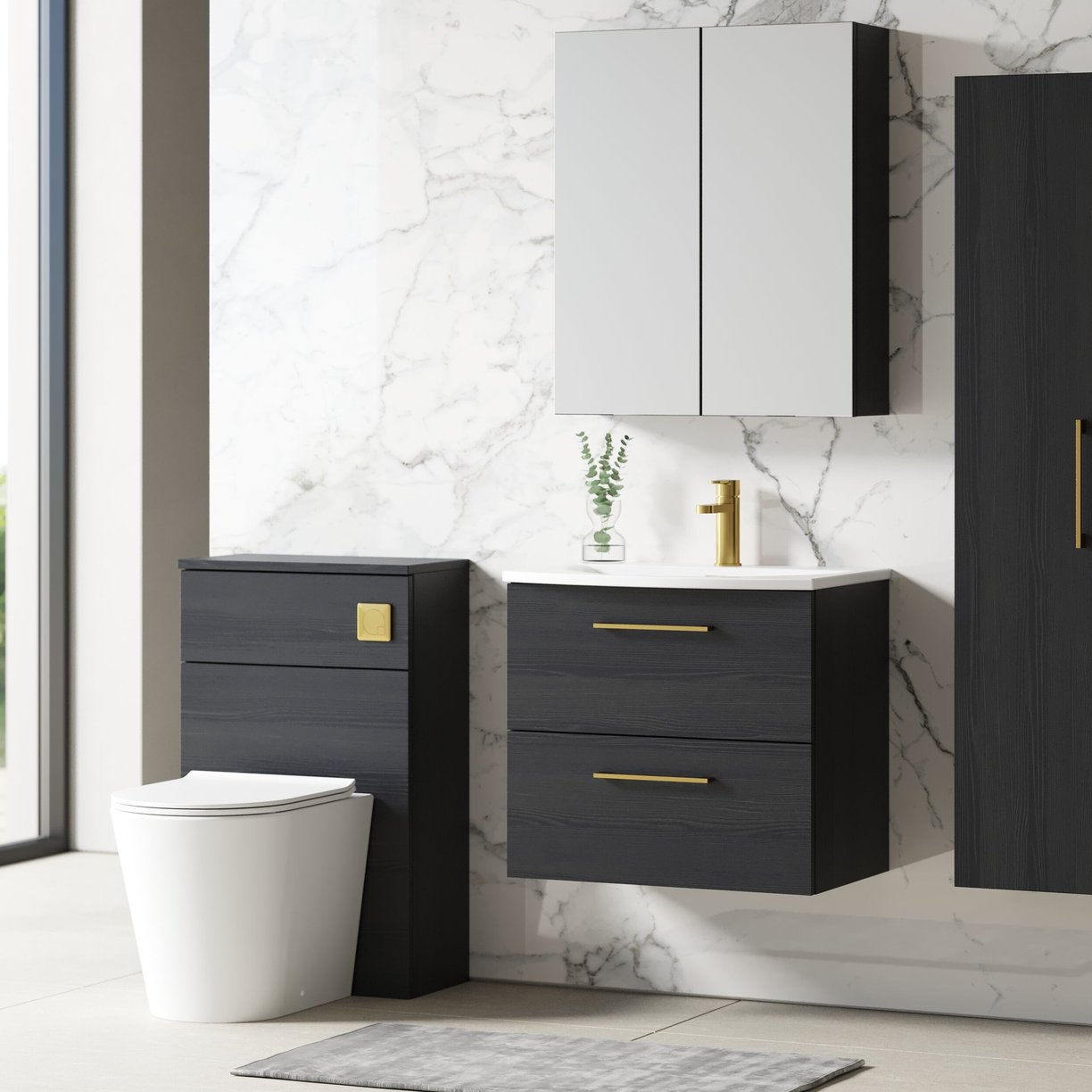 600mm WH 2-Drawer Vanity & Basin 4 - Charcoal Black