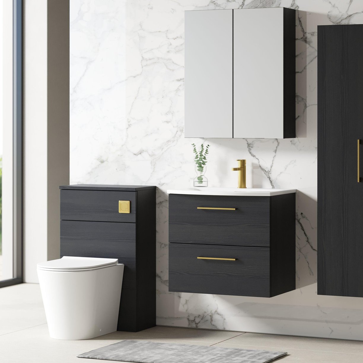 600mm WH 2-Drawer Vanity & Basin 4 - Charcoal Black