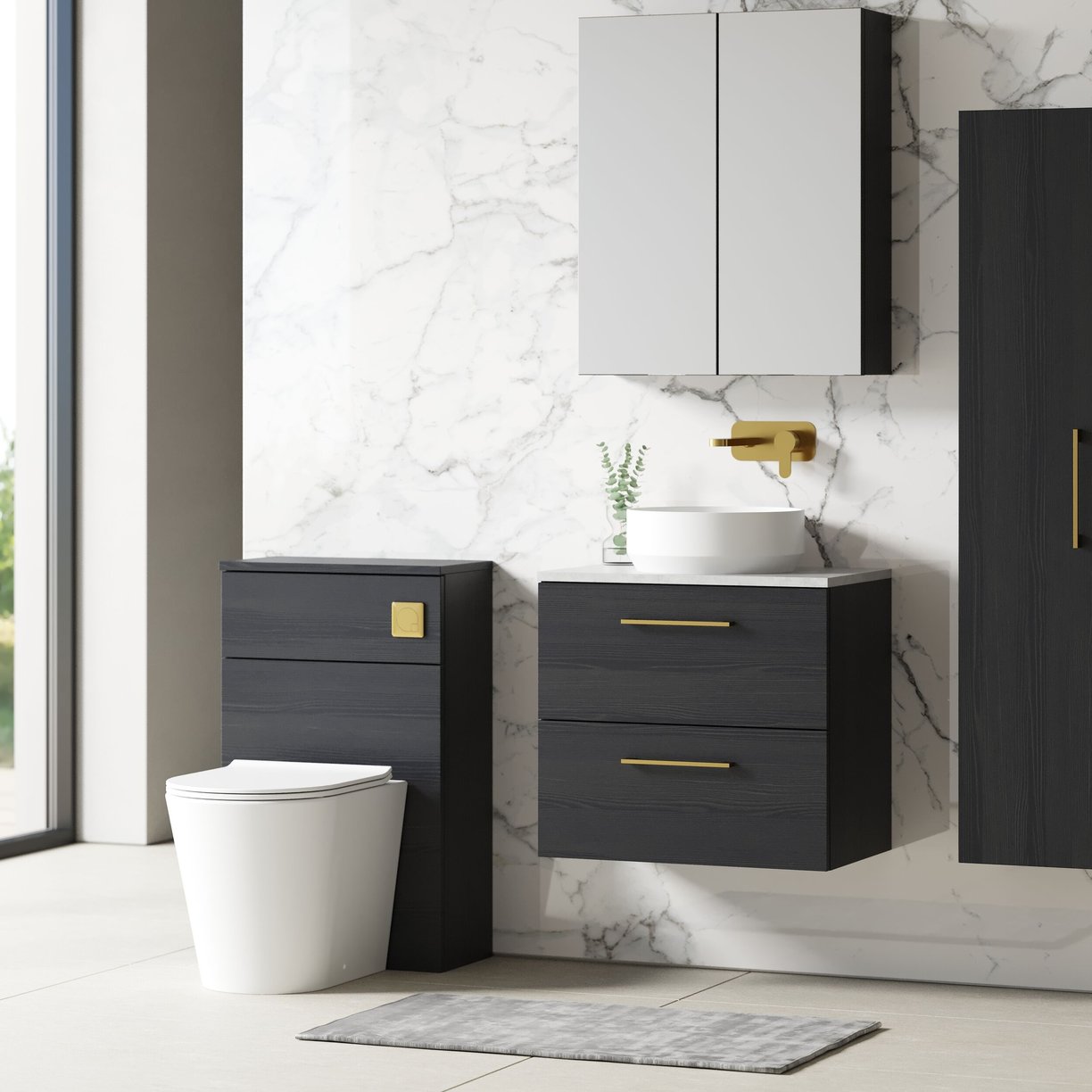 600mm WH 2-Drawer Vanity & Laminate Top - Charcoal Black
