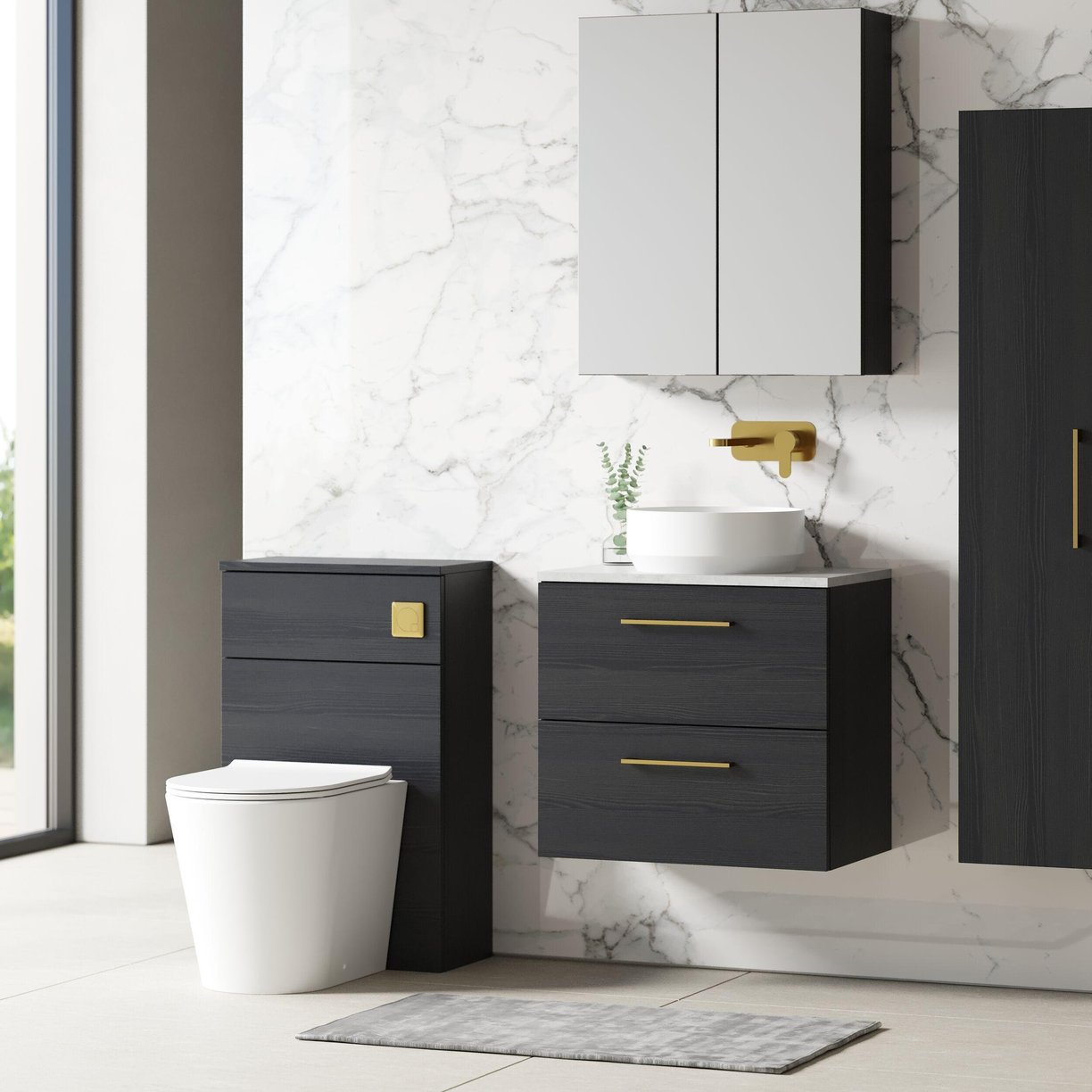 600mm WH 2-Drawer Vanity & Laminate Top - Charcoal Black
