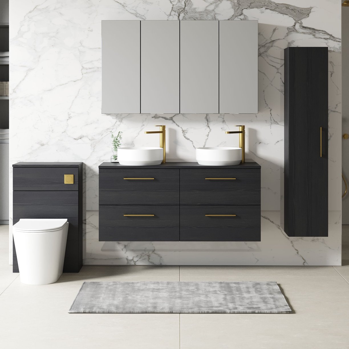 1200mm WH 4-Drawer Vanity & Worktop - Charcoal Black