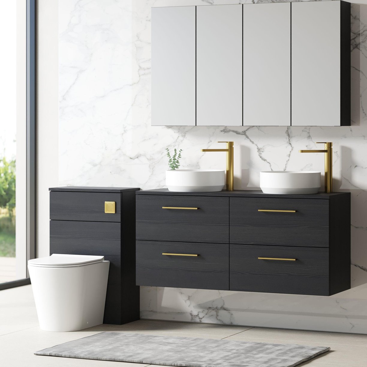 1200mm WH 4-Drawer Vanity & Worktop - Charcoal Black