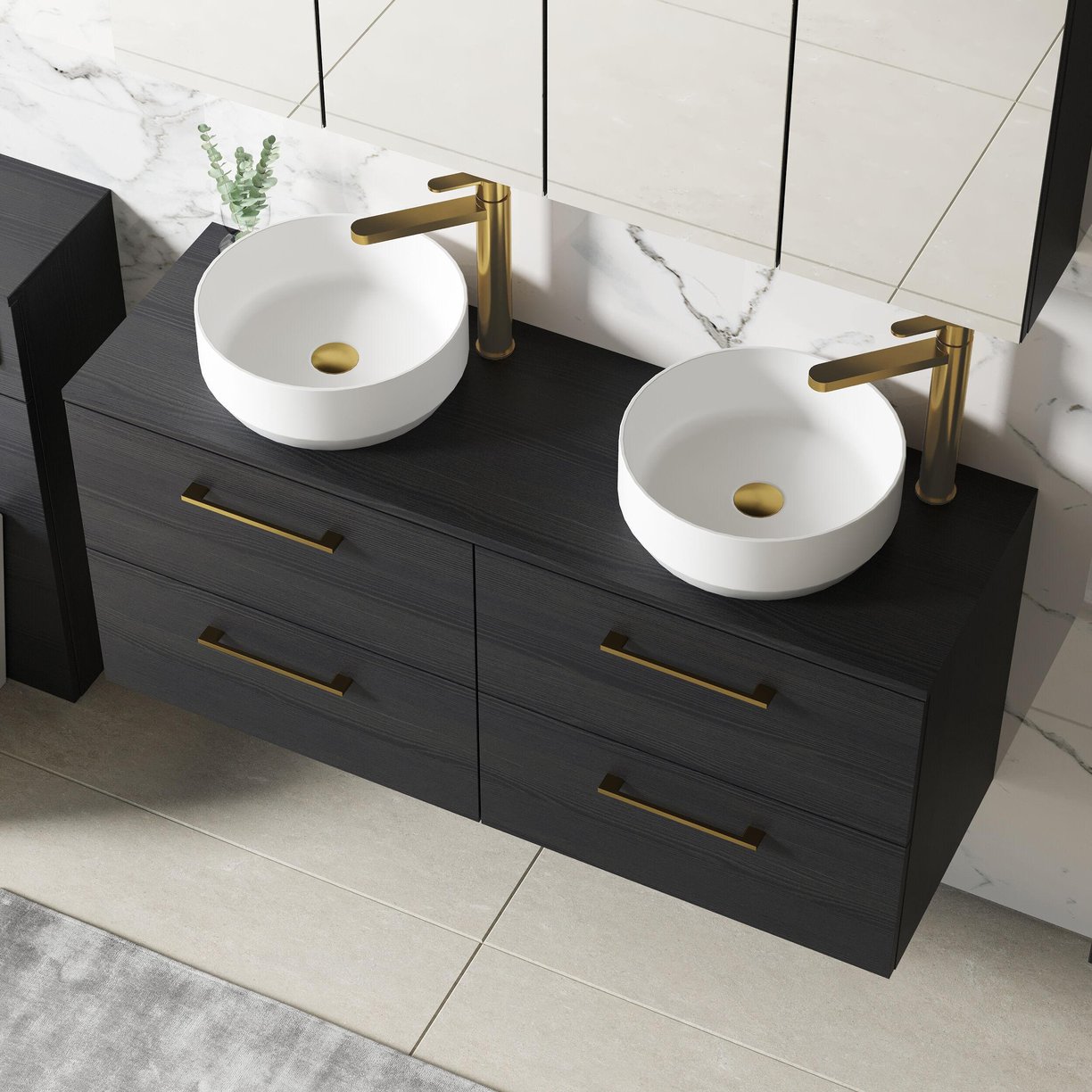 1200mm WH 4-Drawer Vanity & Worktop - Charcoal Black