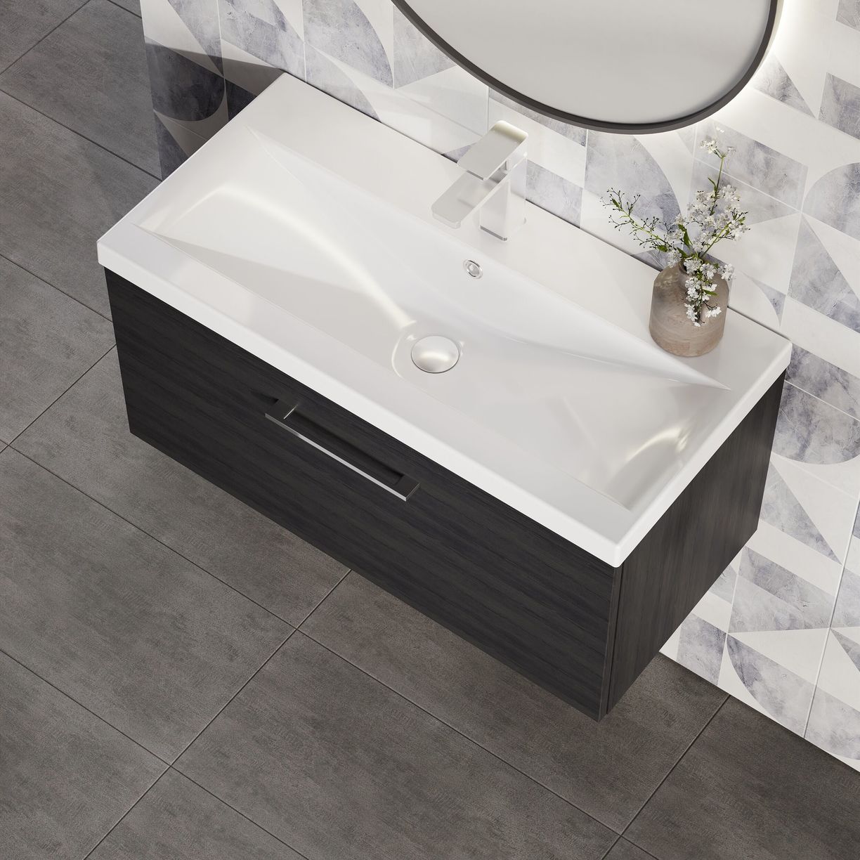 800mm WH 1-Drawer Vanity & Basin 1 - Charcoal Black
