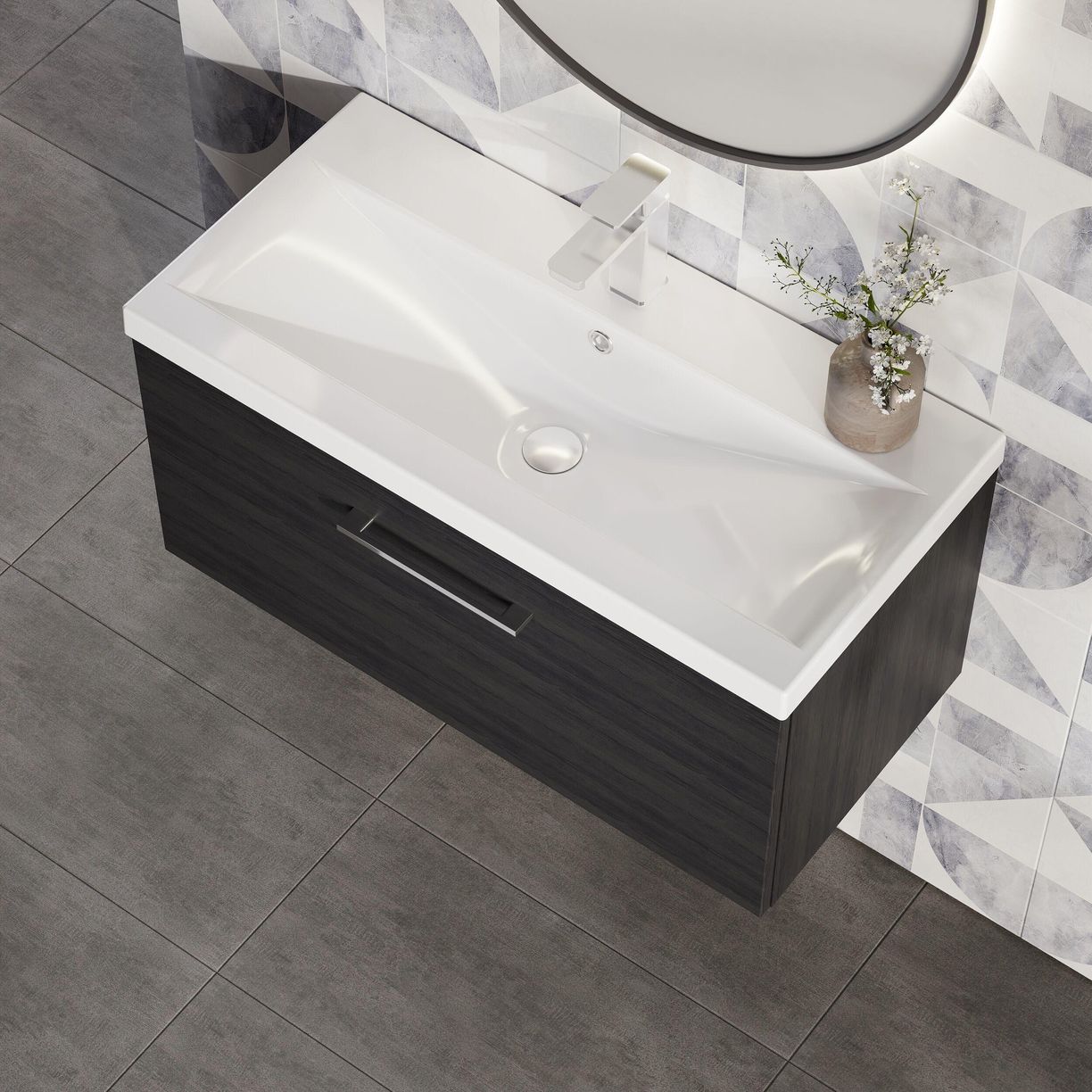 800mm WH 1-Drawer Vanity & Basin 1 - Charcoal Black