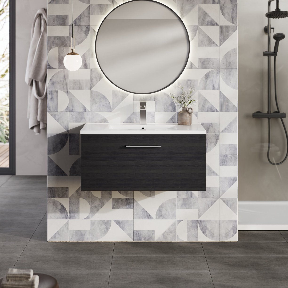 800mm WH 1-Drawer Vanity & Basin 2 - Charcoal Black