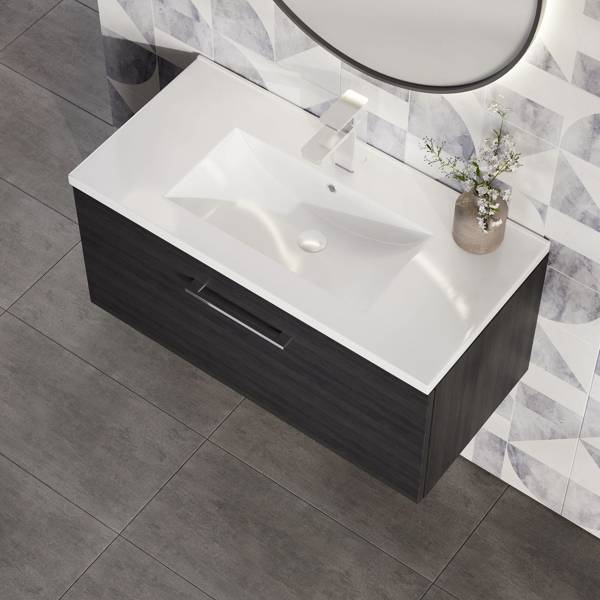 800mm WH 1-Drawer Vanity & Basin 2 - Charcoal Black